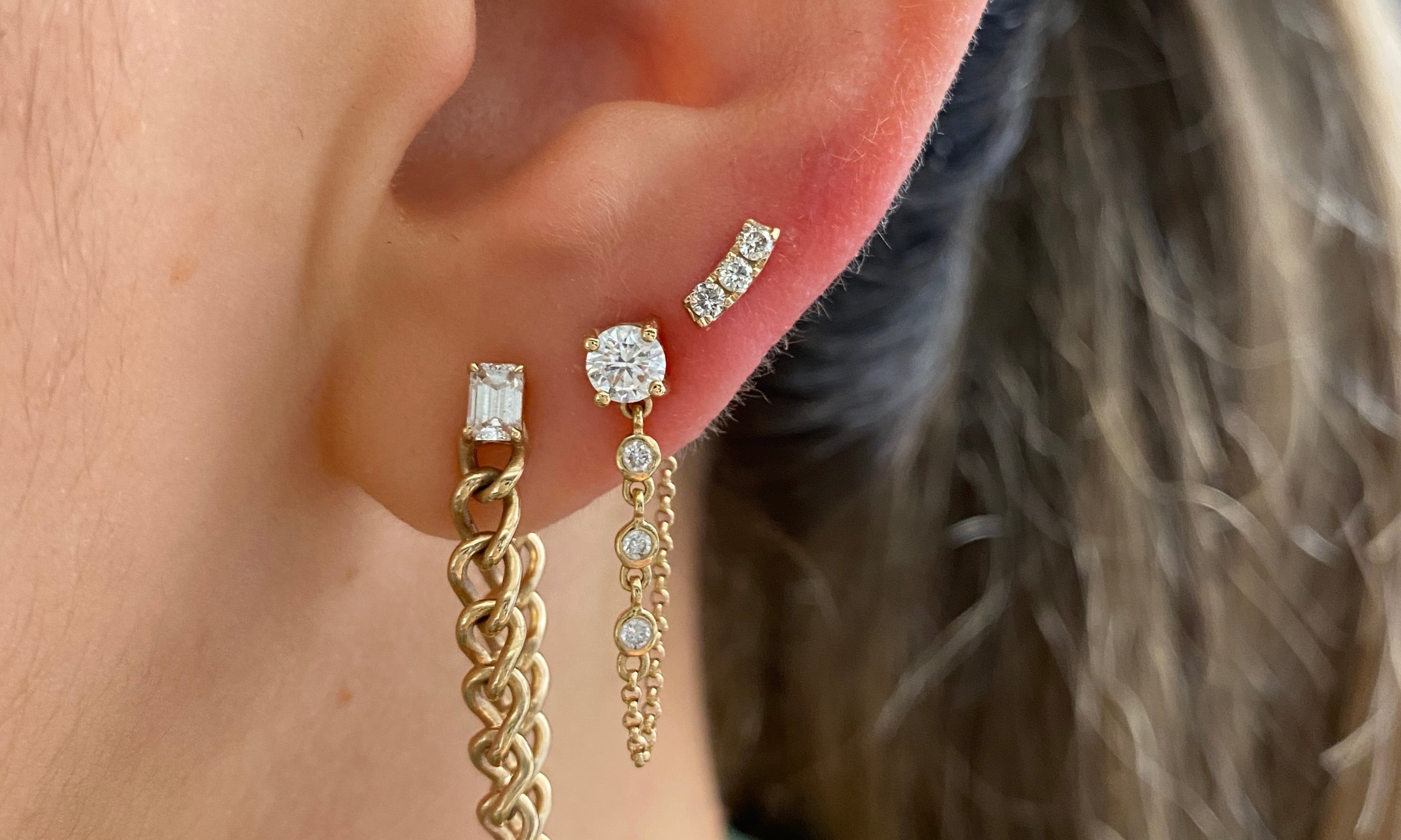 Diamond Mini Curve Bar Earring by Monisha Melwani Jewelry
