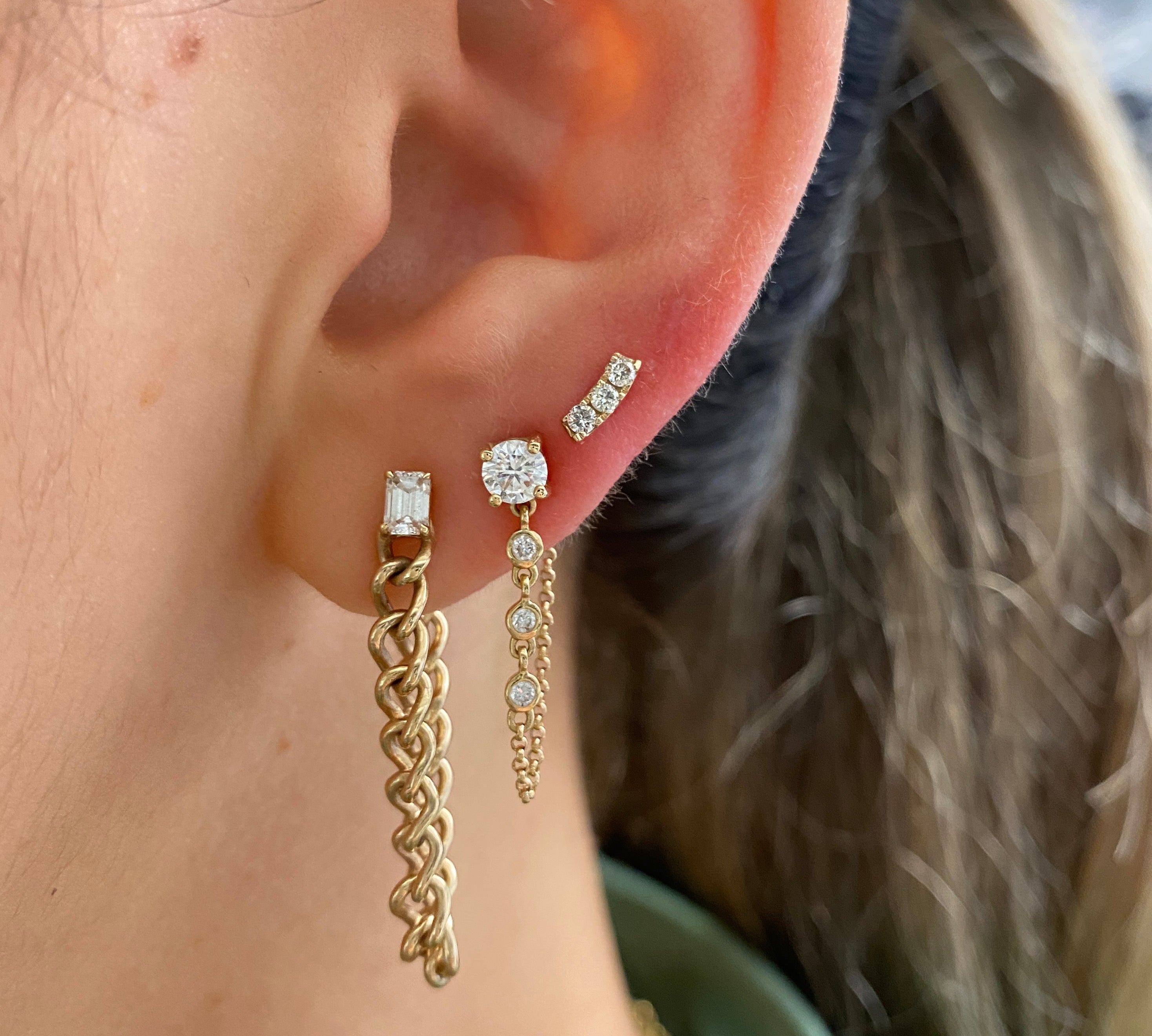 Diamond Mini Curve Bar Earring by Monisha Melwani Jewelry