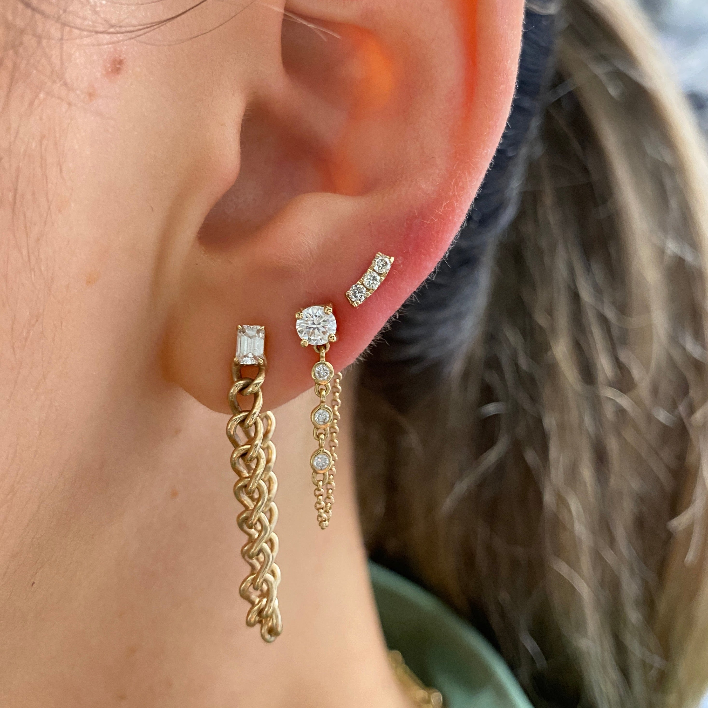 Diamond Mini Curve Bar Earring by Monisha Melwani Jewelry