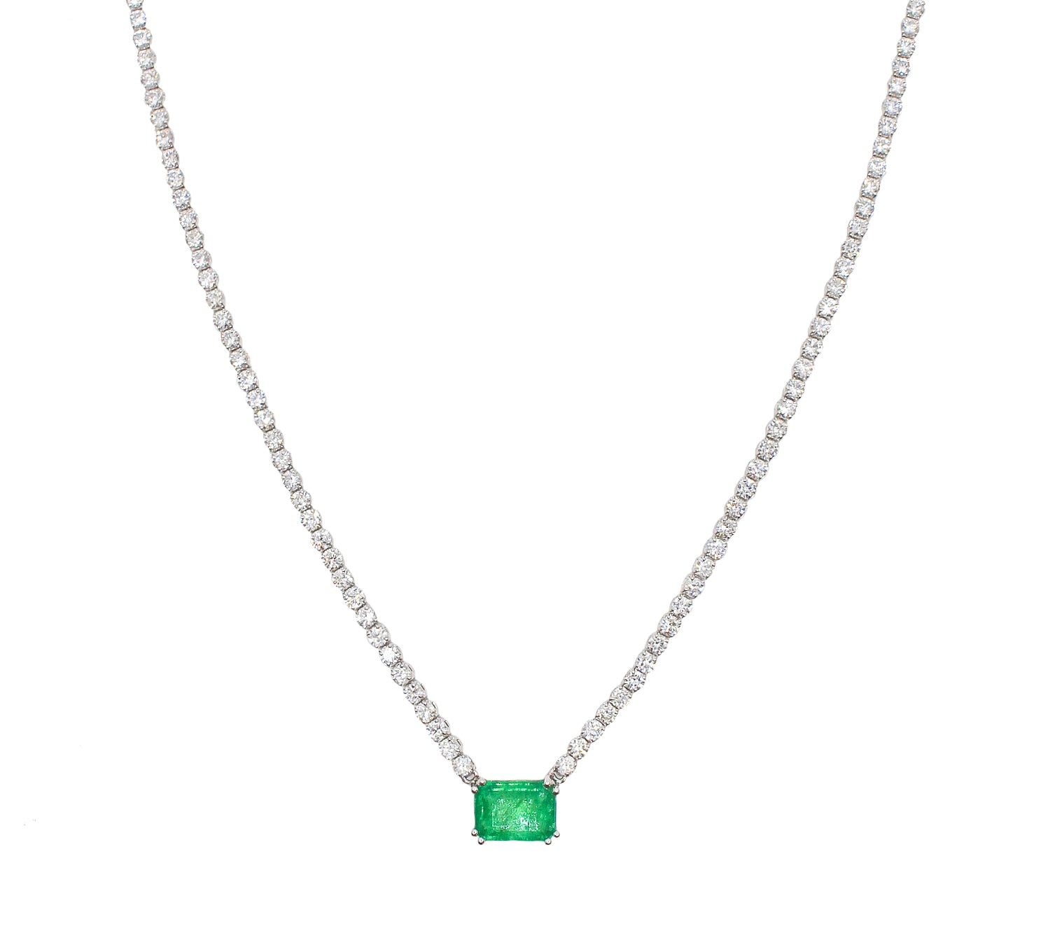 Diamond Half Tennis Emerald Necklace - 18KT Gold - Monisha Melwani Jewelry