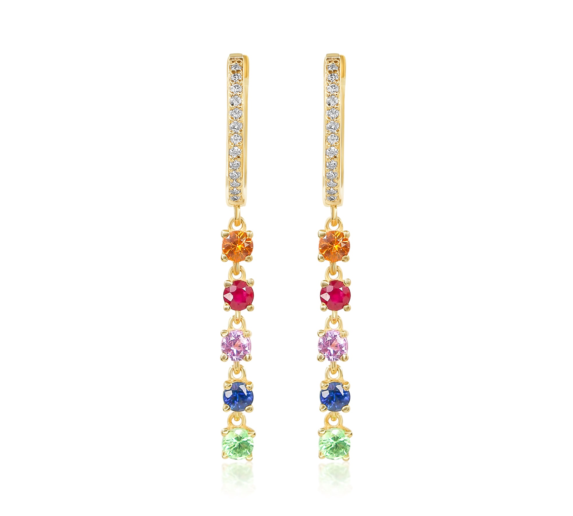 Gold Multi Sapphire Drop Hoop Earrings - 14KT Gold - Monisha Melwani Jewelry