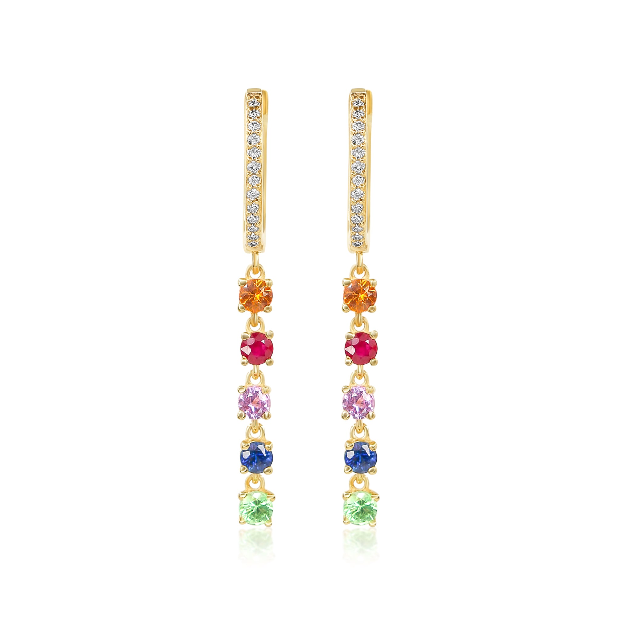 Gold Multi Sapphire Drop Hoop Earrings - 14KT Gold - Monisha Melwani Jewelry