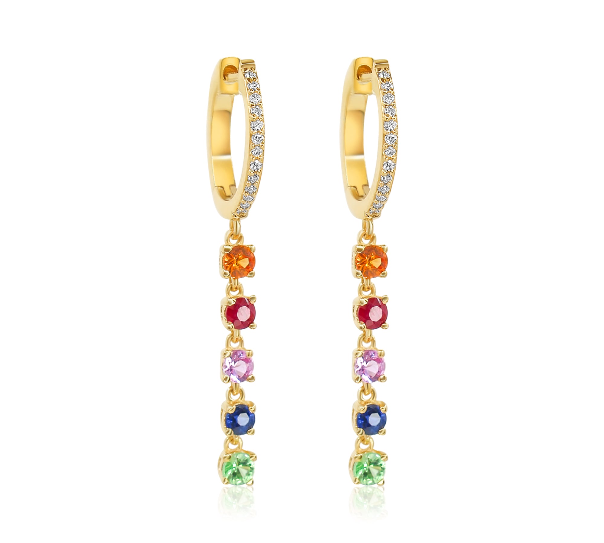 Gold Multi Sapphire Drop Hoop Earrings - 14KT Gold - Monisha Melwani Jewelry