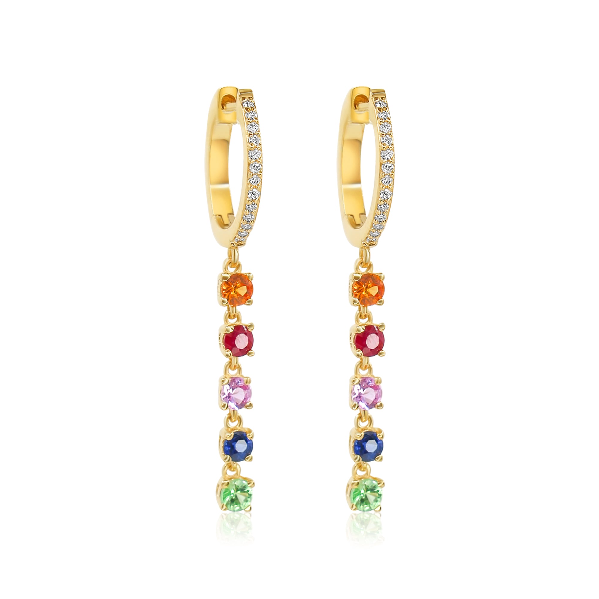 Gold Multi Sapphire Drop Hoop Earrings - 14KT Gold - Monisha Melwani Jewelry
