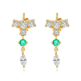 Gold Diamond Bar Emerald Drop Earring