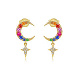 Gold Rainbow Moon and Star Drop Earring - 14KT Yellow Gold - Monisha Melwani Jewelry
