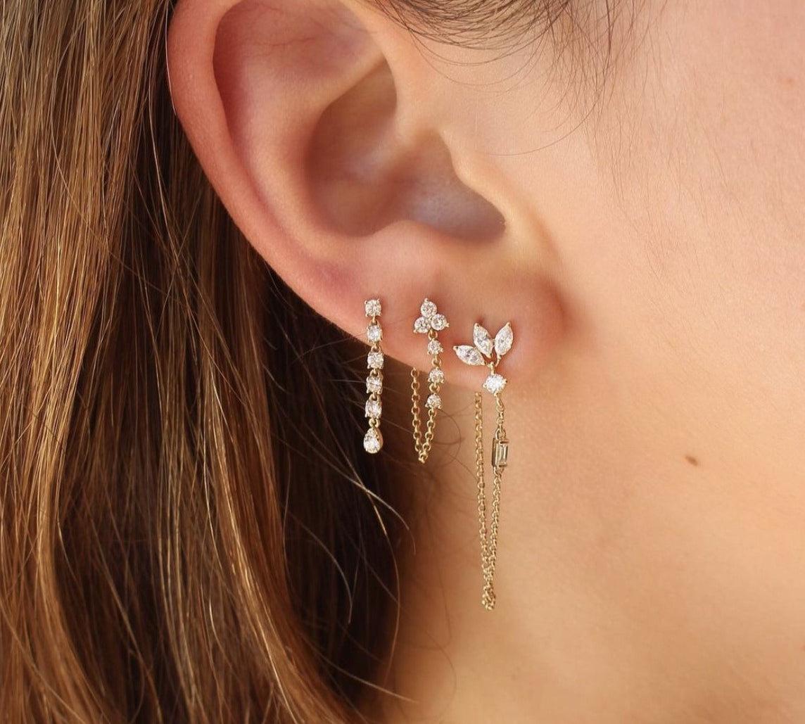 Diamond Trio Drop Earrings - 14KT Gold - Monisha Melwani Jewelry