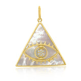 Gold Mother of Pearl Triangle Evil Eye Pendant
