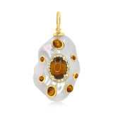 Gold Diamond Tiger Eye Baroque Pearl Pendant