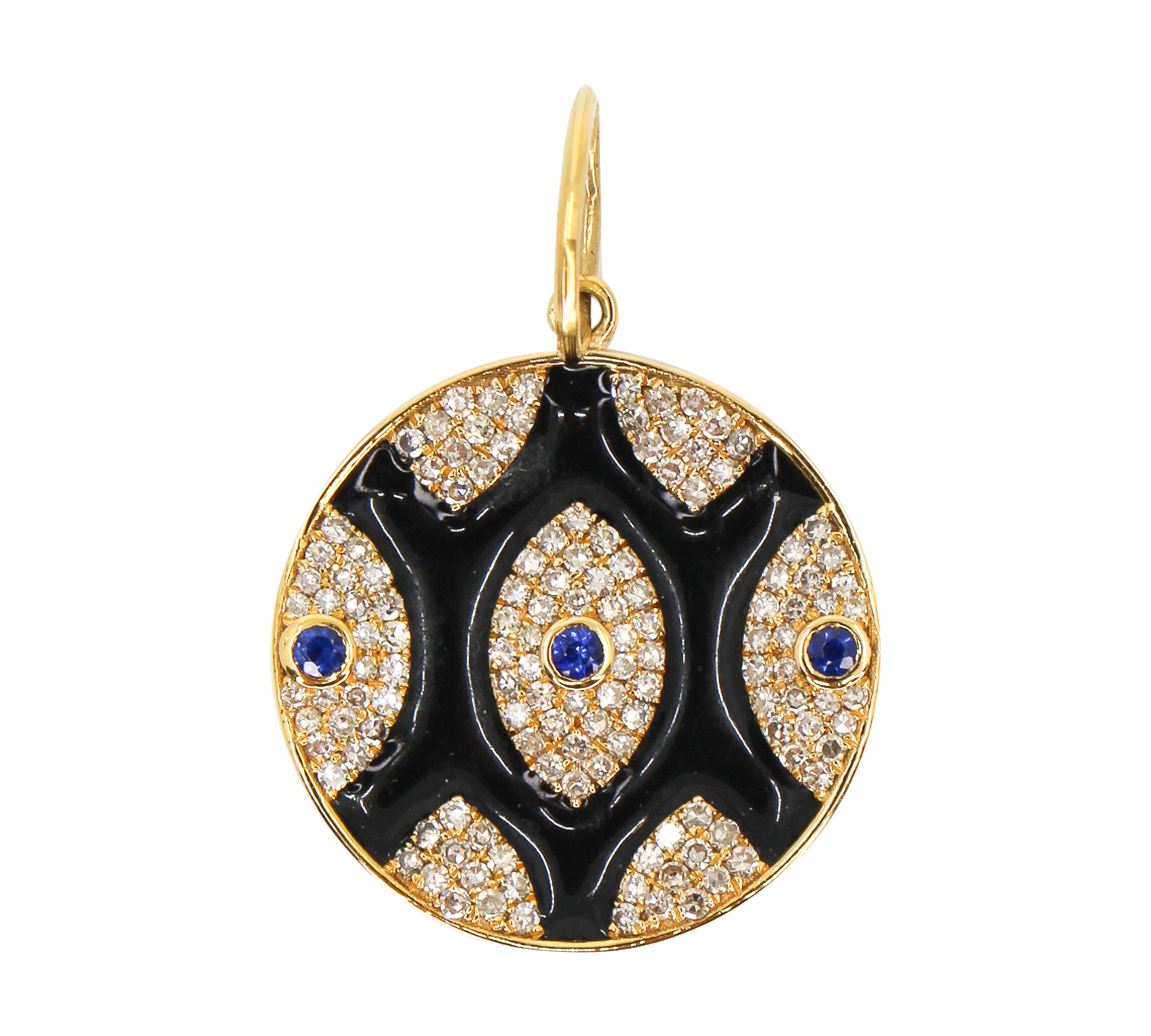 Diamond Black Enamel Sapphire Evil Eye Pendant - 14kt Gold - Monisha Melwani Jewelry