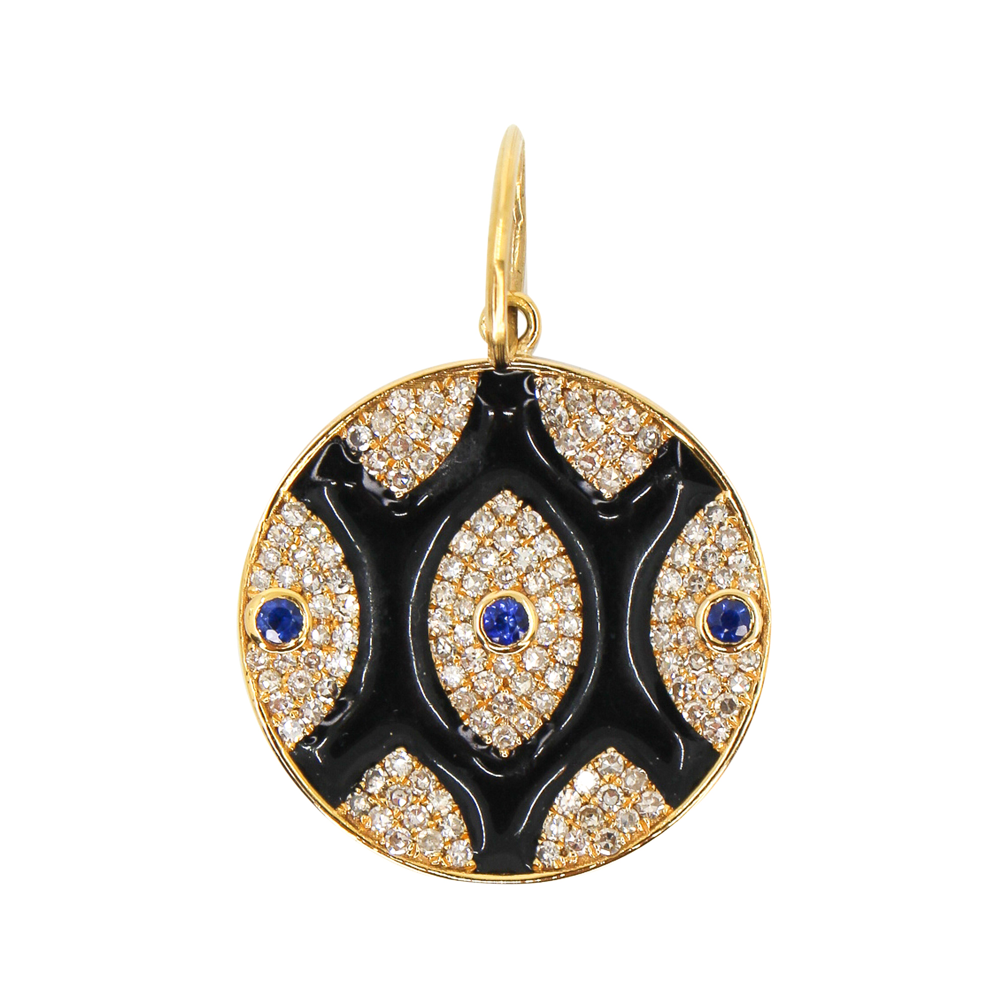 Diamond Black Enamel Sapphire Evil Eye Pendant - 14kt Gold - Monisha Melwani Jewelry