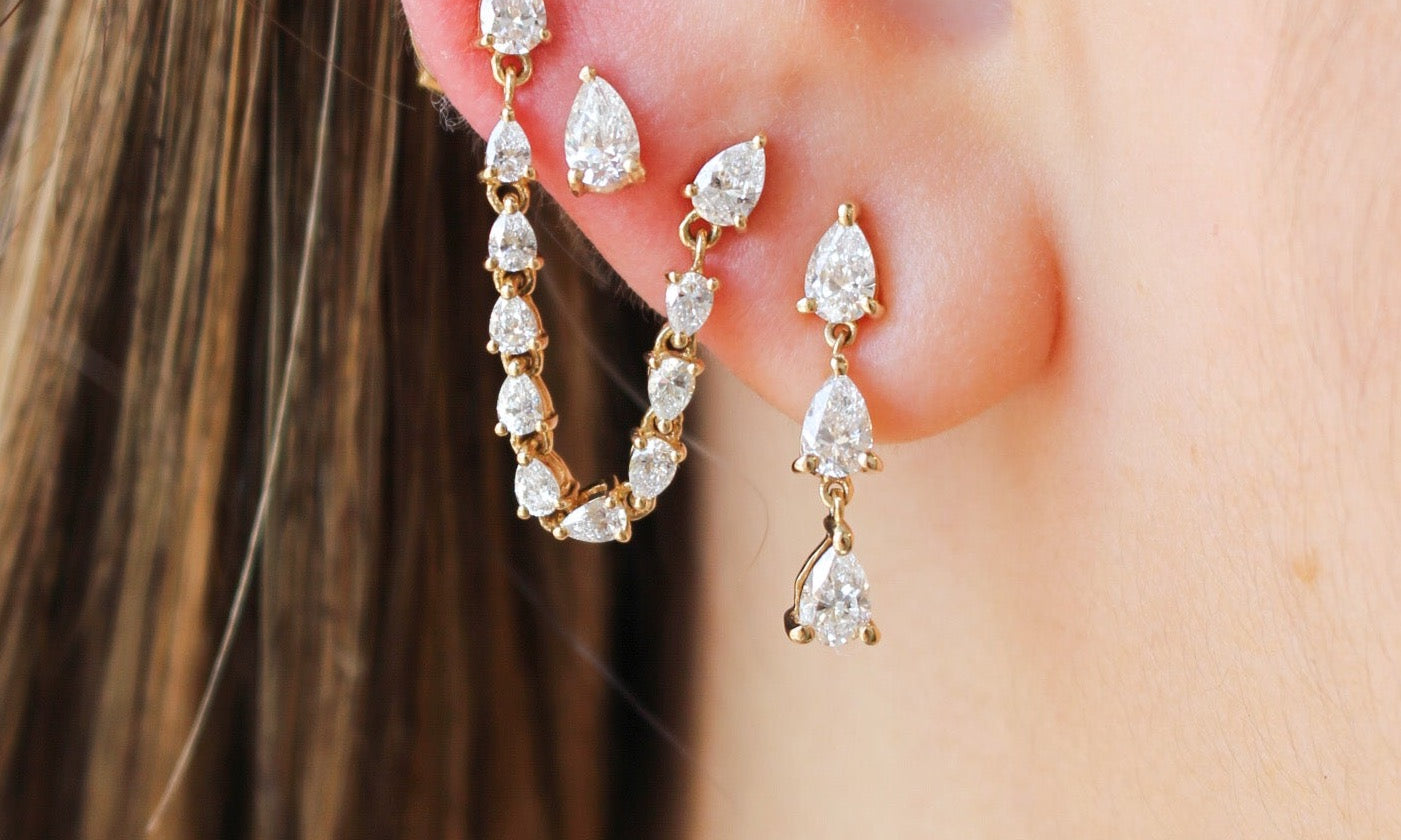 Gold Multi Pear Diamond Connecting Earring