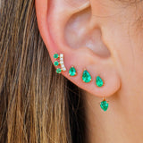 Gold Diamond Triple Emerald Bar Earring