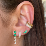Gold Cluster Emerald Graduated Climber Earring - 14KT Gold - Monisha Melwani Jewelry