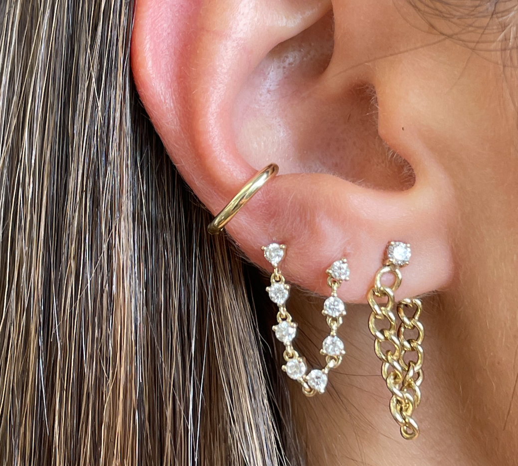 Gold Mini Diamond Connecting Earrings - 14KT Gold - Monisha Melwani Jewelry