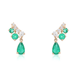 Gold Emerald Pear and Diamond Bar Earring