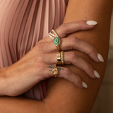 Gold Diamond Malachite Evil Eye Ring