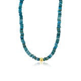 Gold Diamond and Blue Heishi Beaded Necklace
