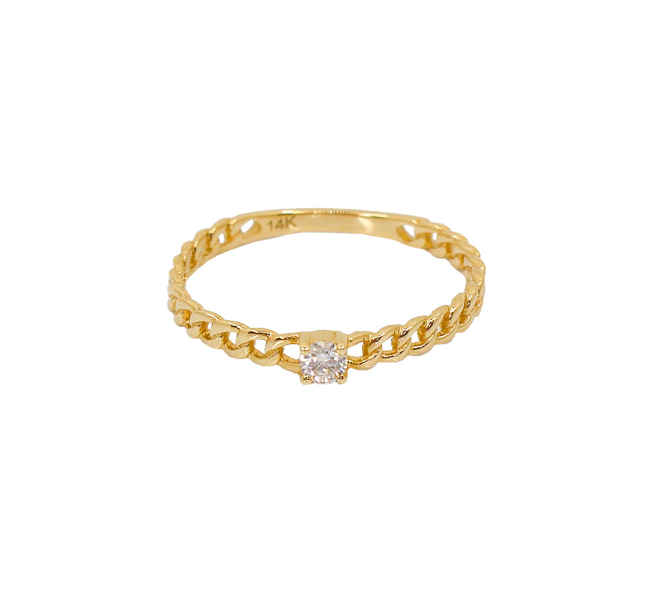 Gold Mini Diamond Chain Ring - 14KT Gold - Monisha Melwani 