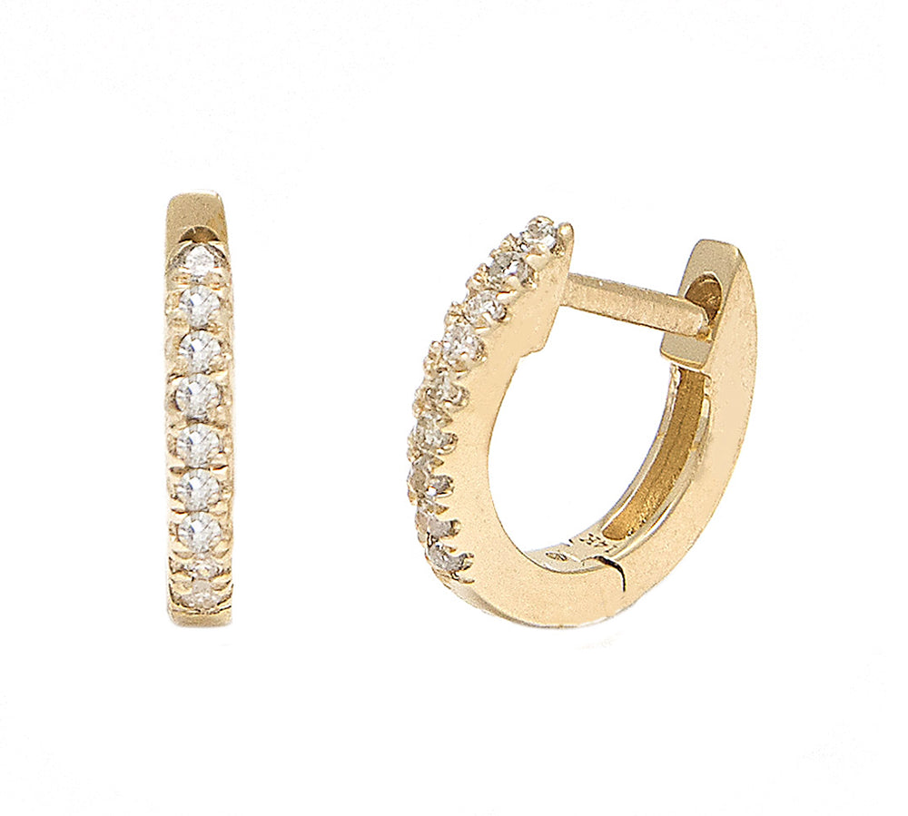 Gold Micro Pave Diamond Hoop Earrings - 14KT Gold - Monisha Melwani Jewelry