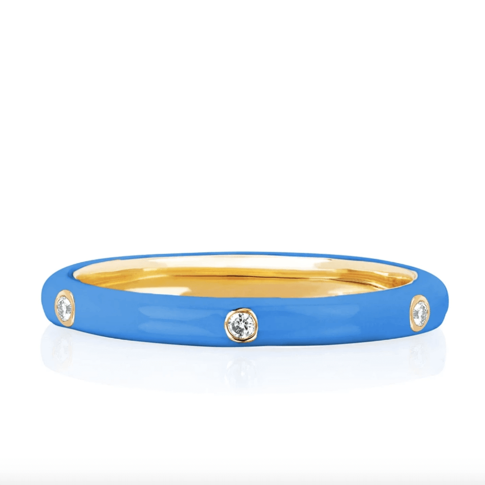 Diamond Blue Enamel Stacked Ring - EF Collection