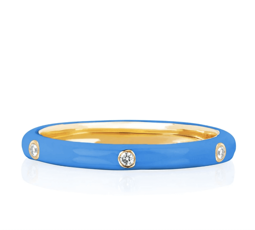 Diamond Blue Enamel Stacked Ring - EF Collection