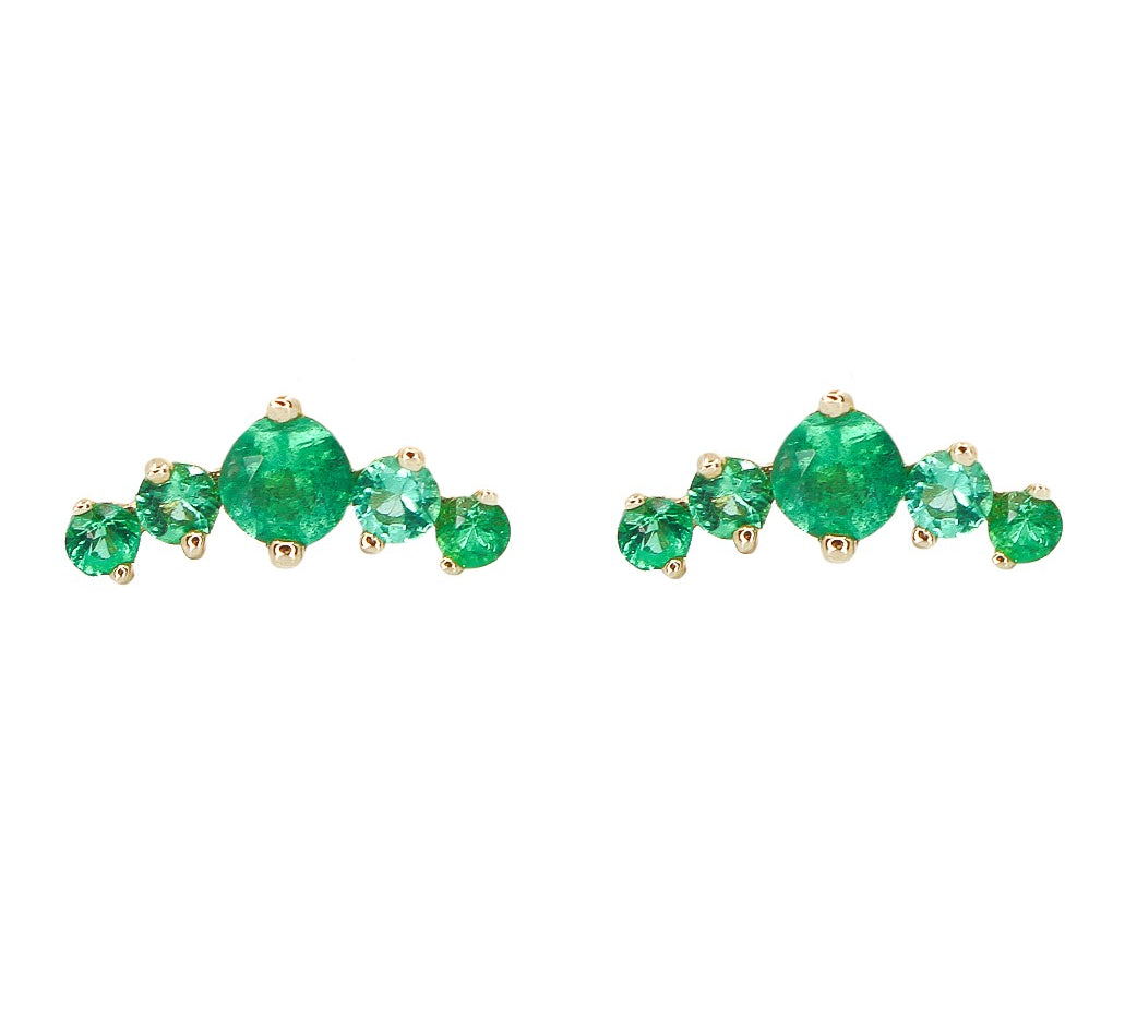 Gold Cluster Emerald Graduated Climber Earring - 14KT Gold - Monisha Melwani Jewelry