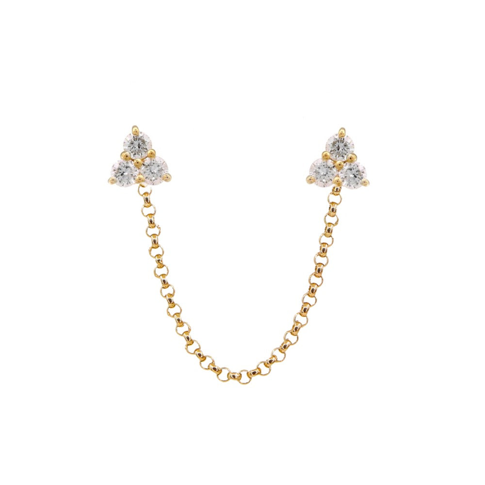 Gold Trio Diamond Chain Earrings - 14KT Gold - Monisha Melwani Jewelry