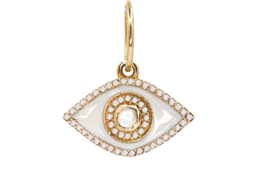Gold White Enamel Evil Eye Diamond Pendant - 14kt Gold - Monisha Melwani Jewelry
