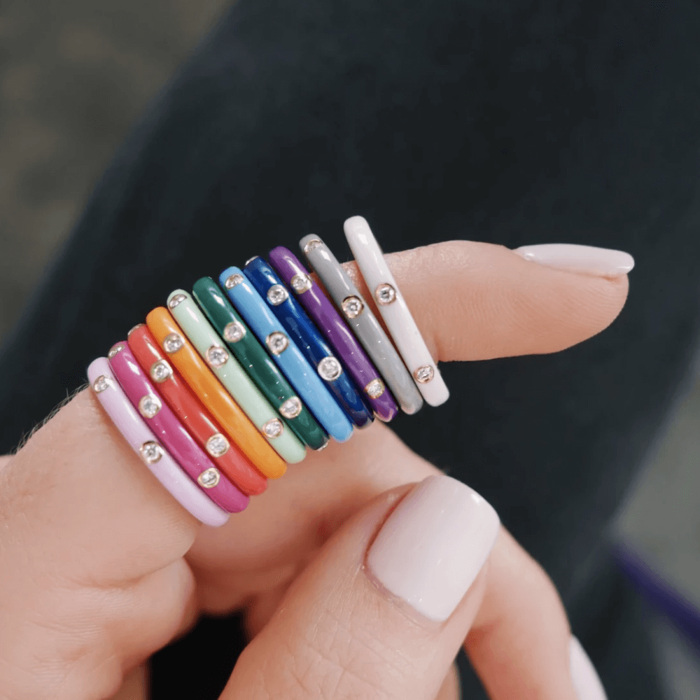 Diamond Blue Enamel Stacked Ring - EF Collection