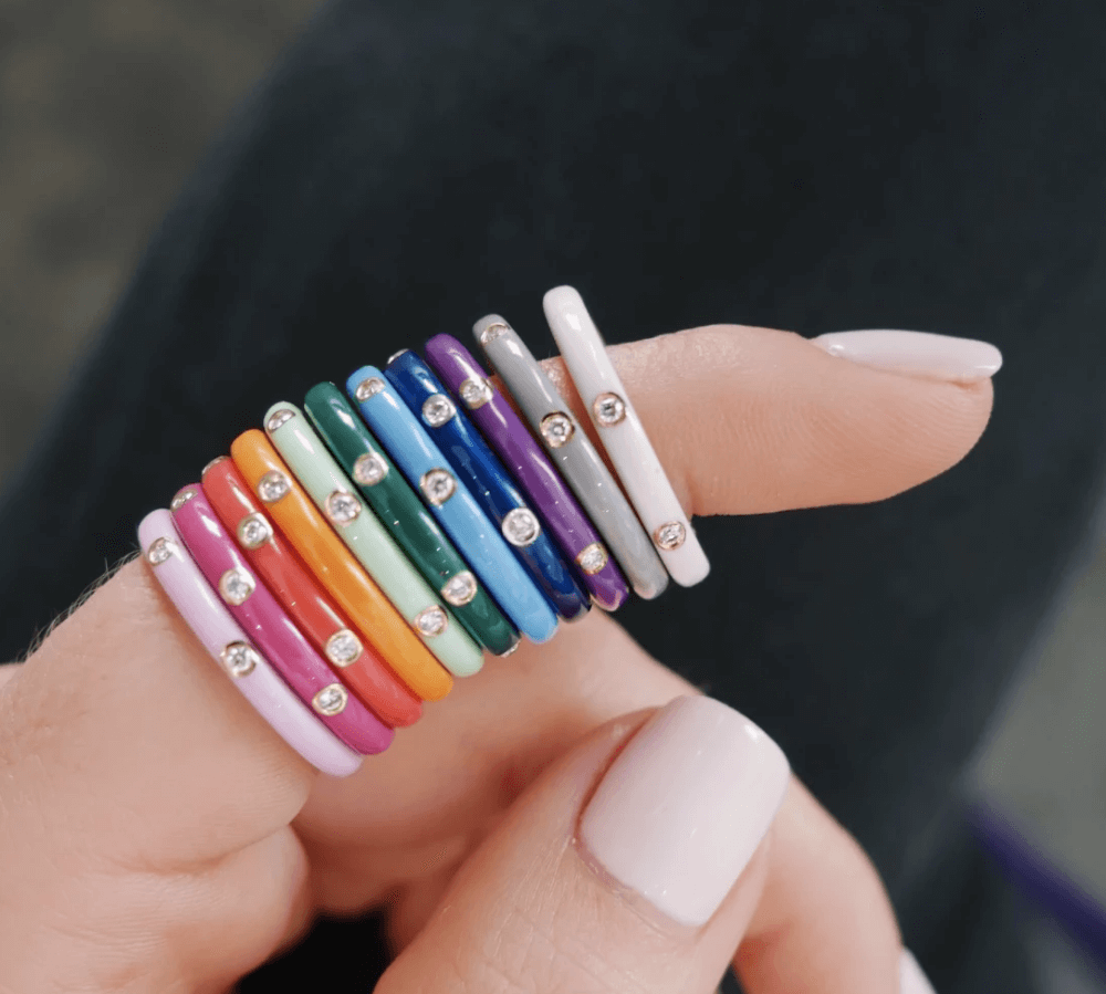 Diamond Blue Enamel Stacked Ring - EF Collection