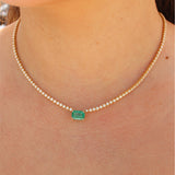 Gold Diamond Half Tennis Emerald Necklace