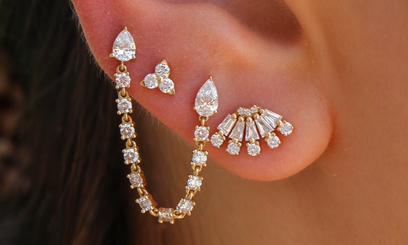 Gold Double Diamond Pear Connecting Earring by Monisha Melwani Fine Jewelry