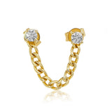 Gold Round Diamond Cuban Link Connecting Earring