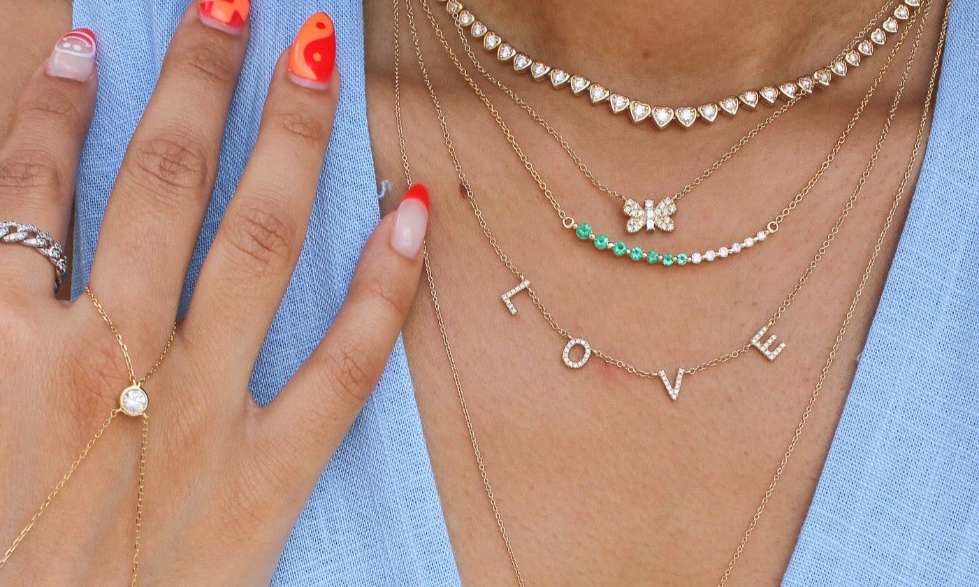 Gold Diamond Word Spaced Love Necklace by Monisha Melwani Fine Jewelry