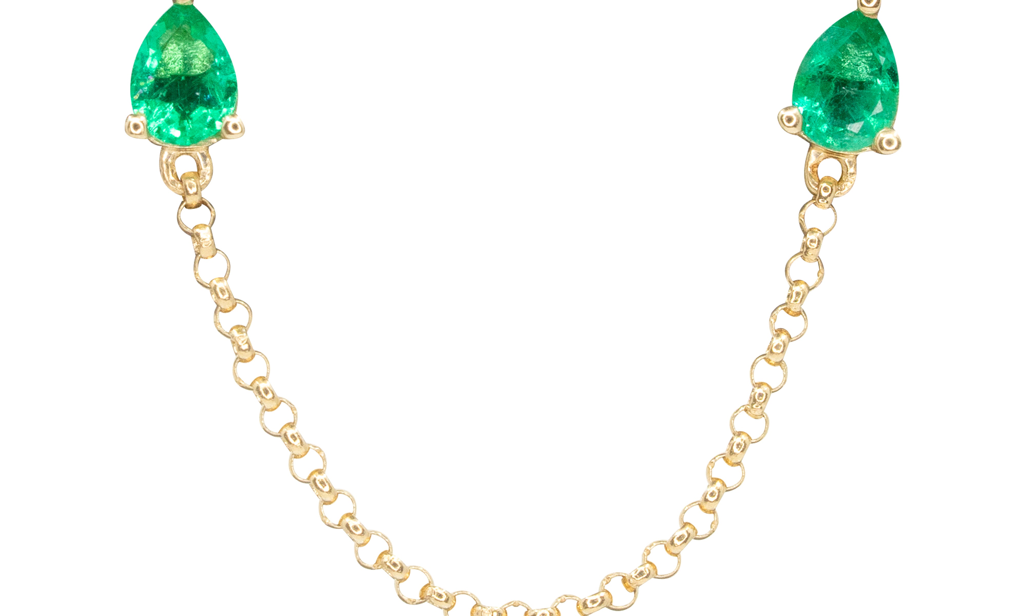 Gold Pear Emerald Chain Earring - 14KT Gold - Monisha Melwani Jewelry