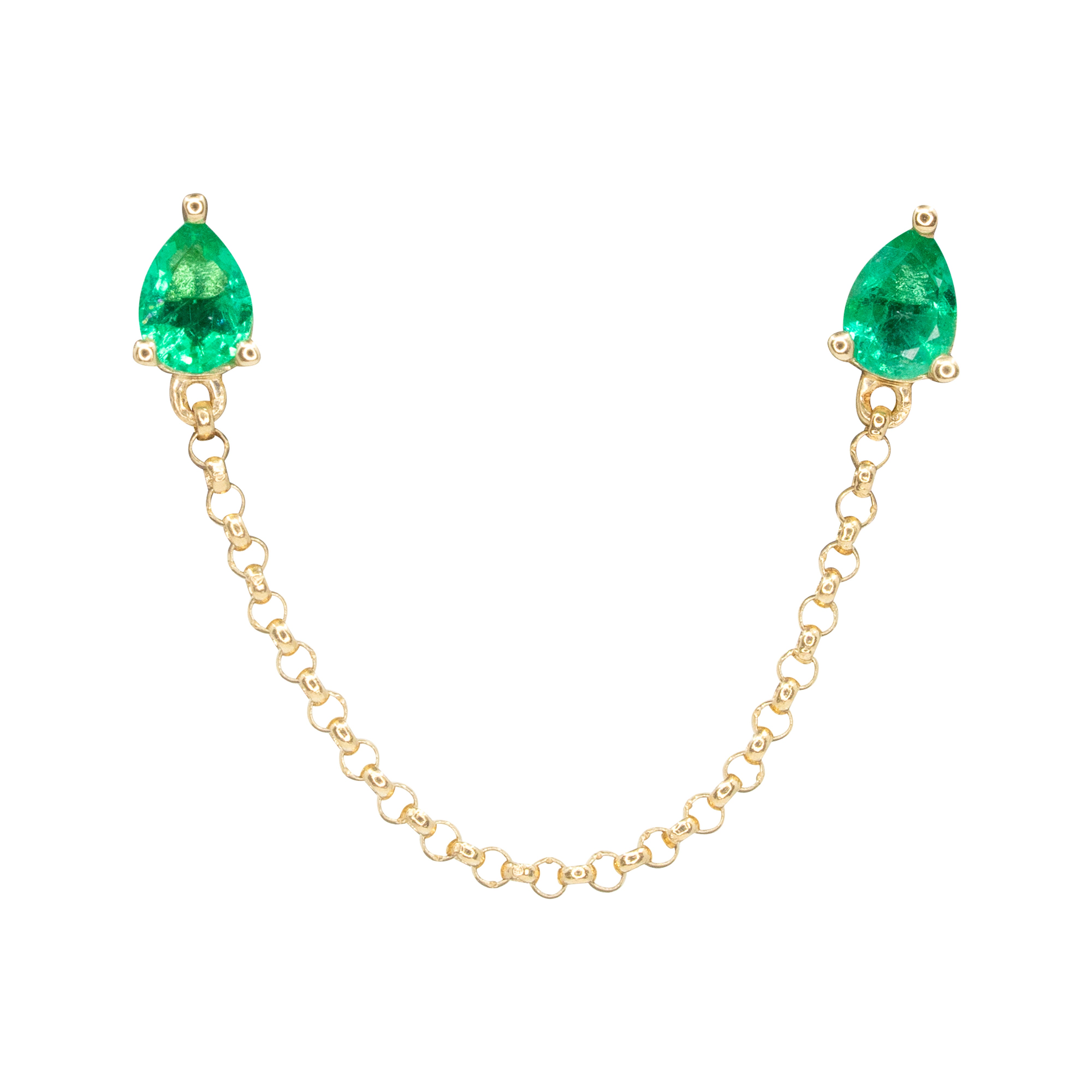 Gold Pear Emerald Chain Earring - 14KT Gold - Monisha Melwani Jewelry