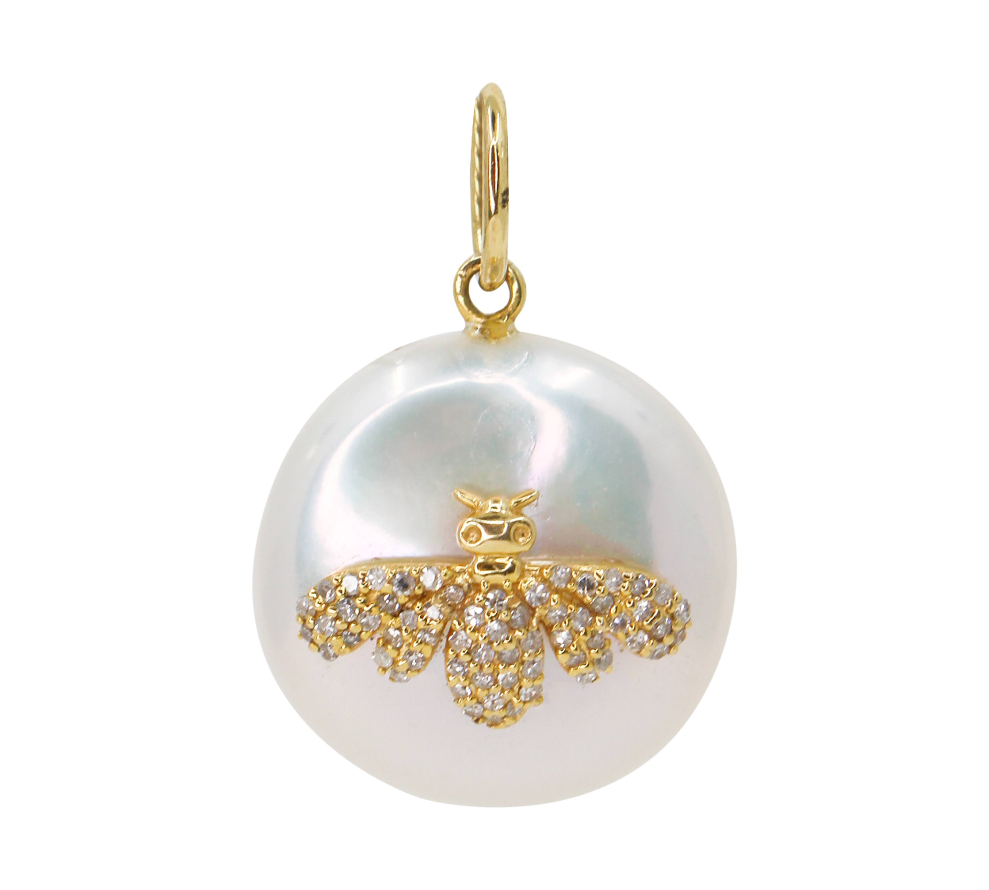 Diamond Pearl Bee Pendant - 14kt Gold- Monisha Melwani Jewelry