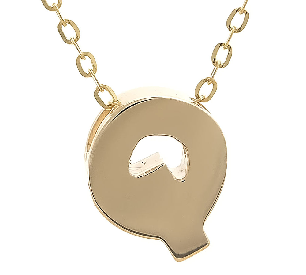 Yellow Gold Q Initial Block Necklace