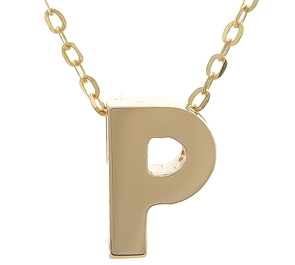 Yellow Gold P Initial Block Necklace
