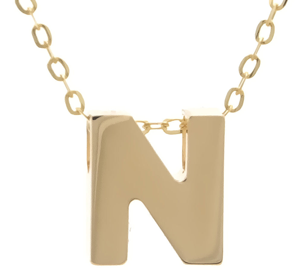 Yellow Gold N Initial Block Necklace