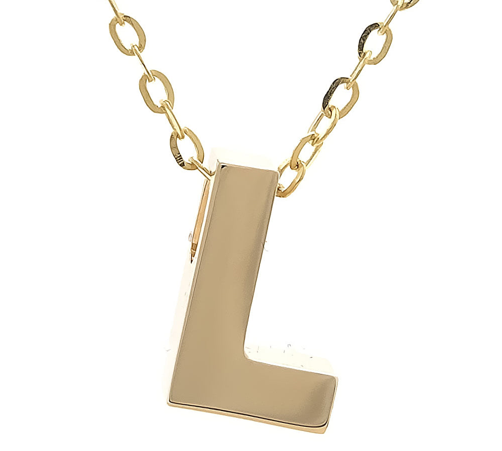 Yellow Gold L Initial Block Necklace