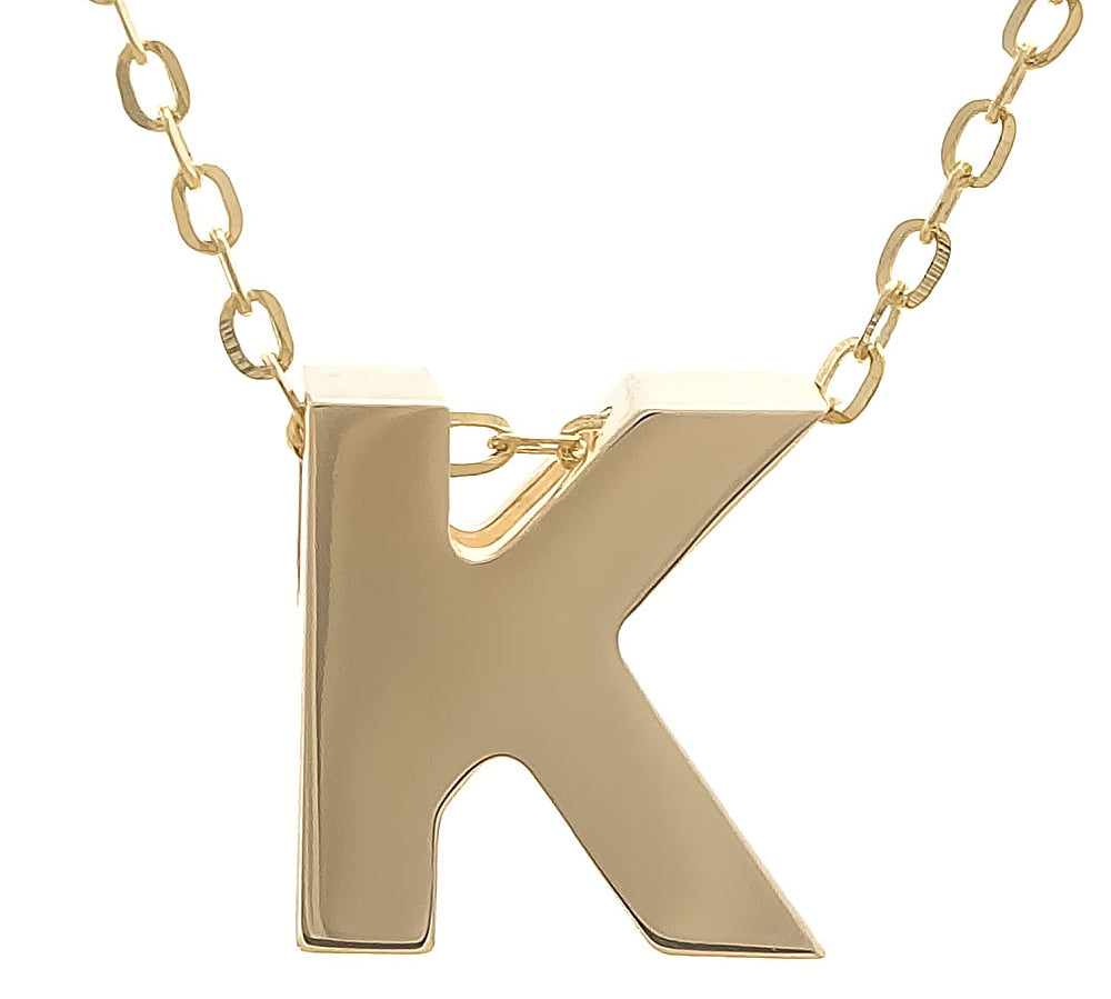 Yellow Gold K Initial Block Necklace