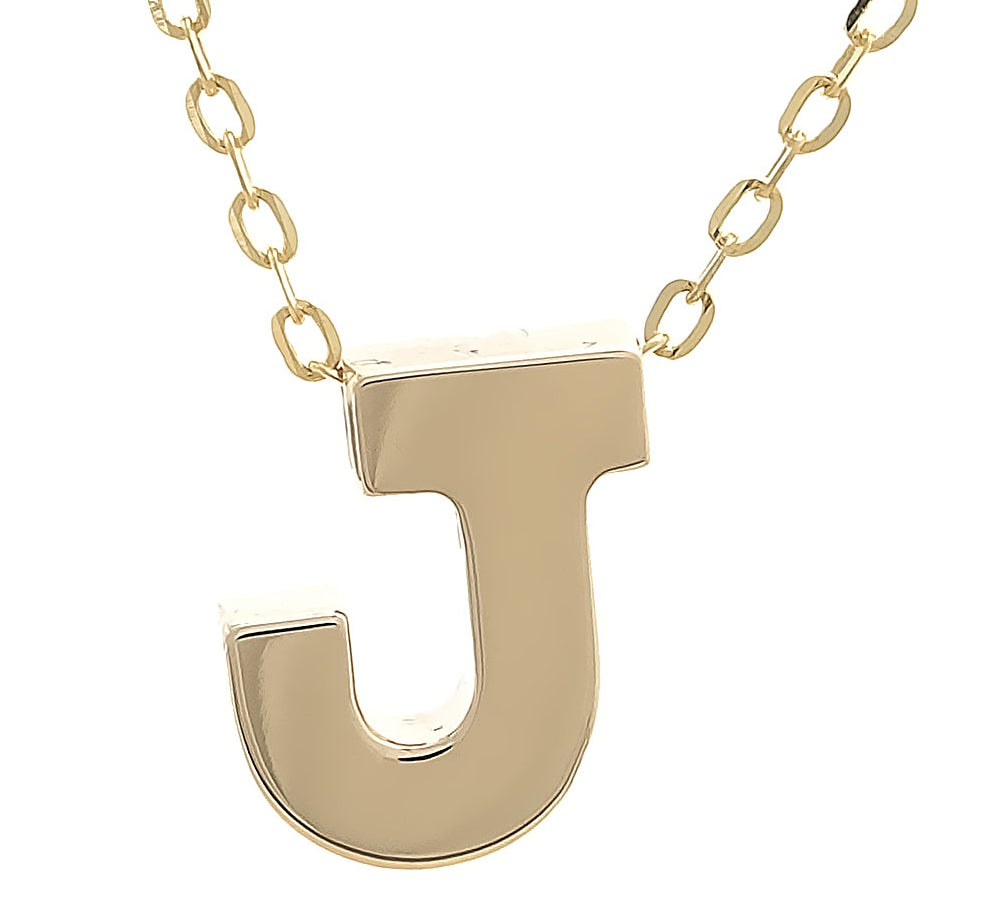 Yellow Gold J Initial Block Necklace
