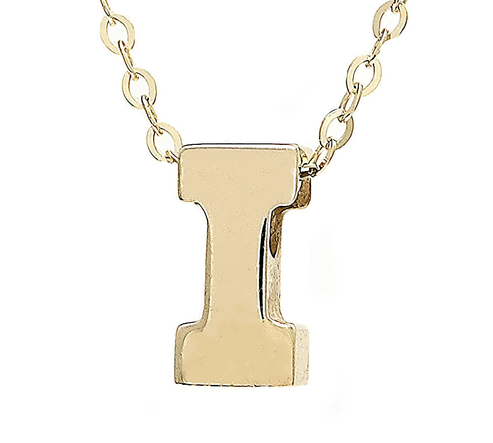 Yellow Gold I Initial Block Necklace