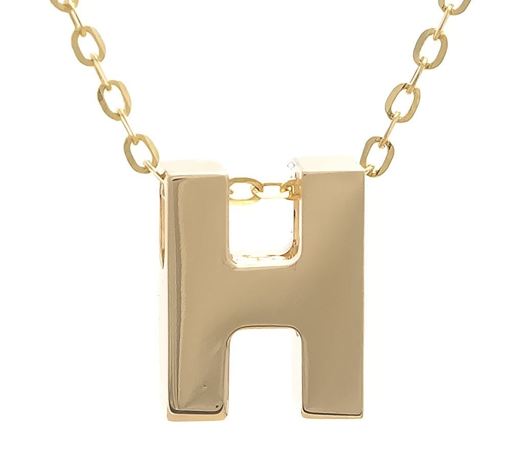 Yellow Gold H Initial Block Necklace