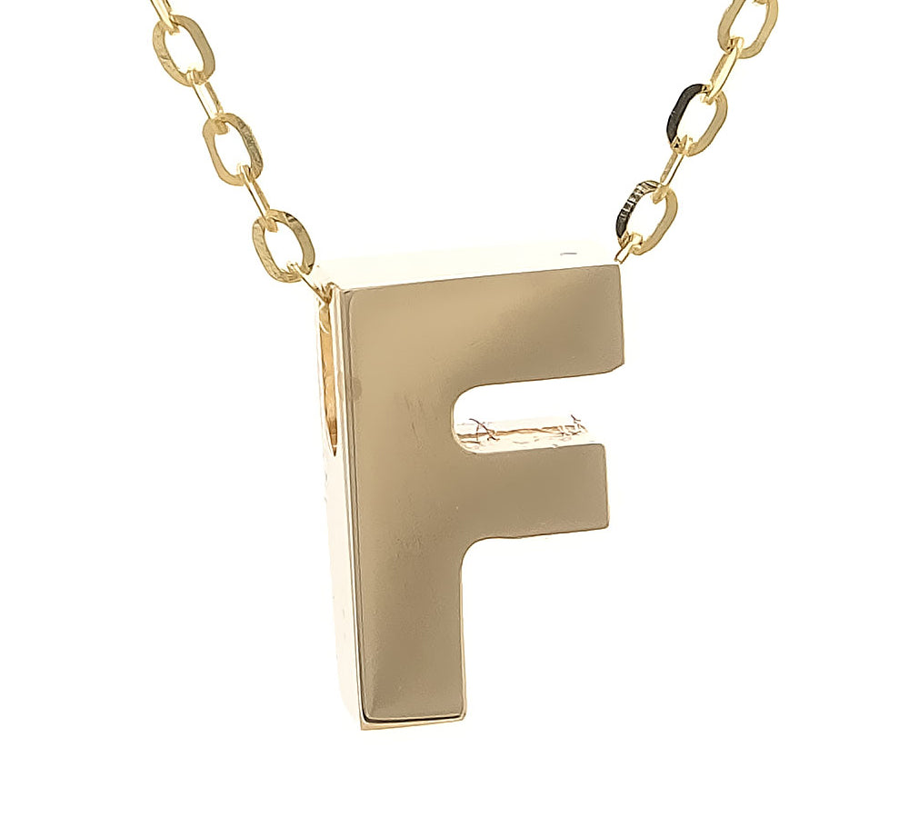 Yellow Gold F Initial Block Necklace