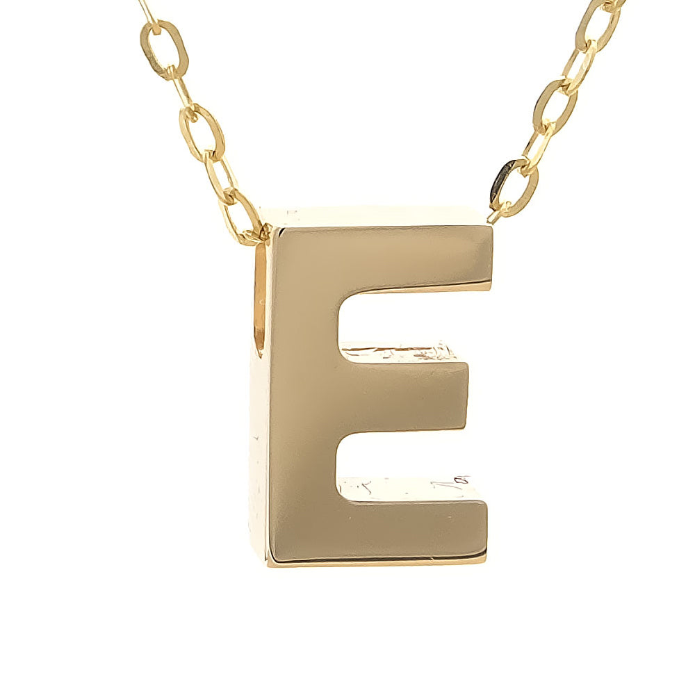 Yellow Gold E Initial Block Necklace