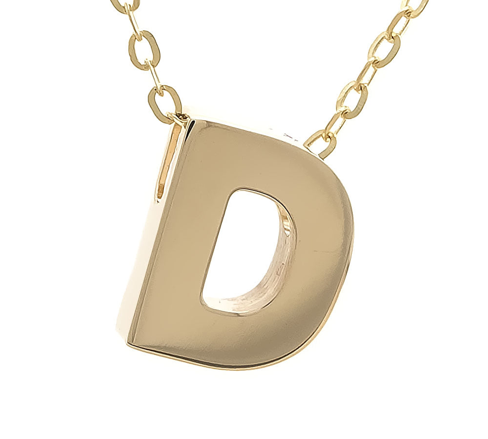 Yellow Gold D Initial Block Necklace