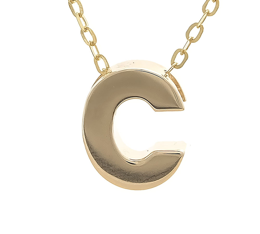 Yellow Gold C Initial Block Necklace